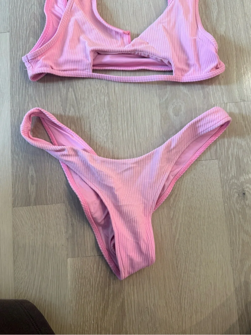 Ribbed Pink Two-Piece Bikini Set